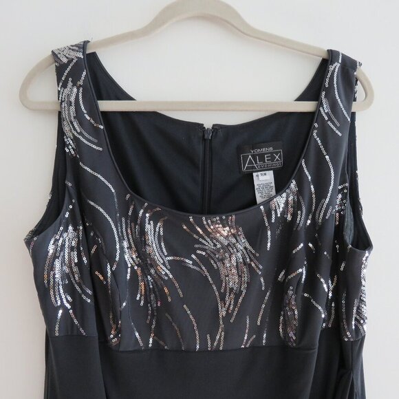 ALEX EVENINGS Gray Silver Sequin Ruched Maxi Evening Dress Gown - Size US 16W - Picture 4 of 15